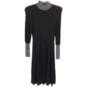 Vintage Gino Paoli Italian Women Black Pleated Midi Knit Sweater Dress size 12